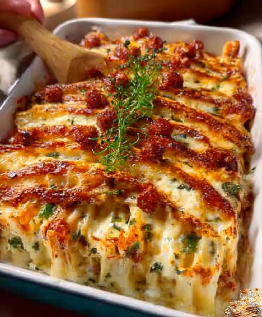 Layered Cheese Sausage Bake