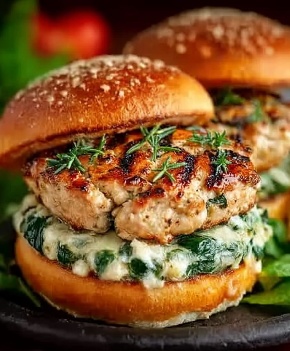 White Cheddar Spinach Chicken Burgers