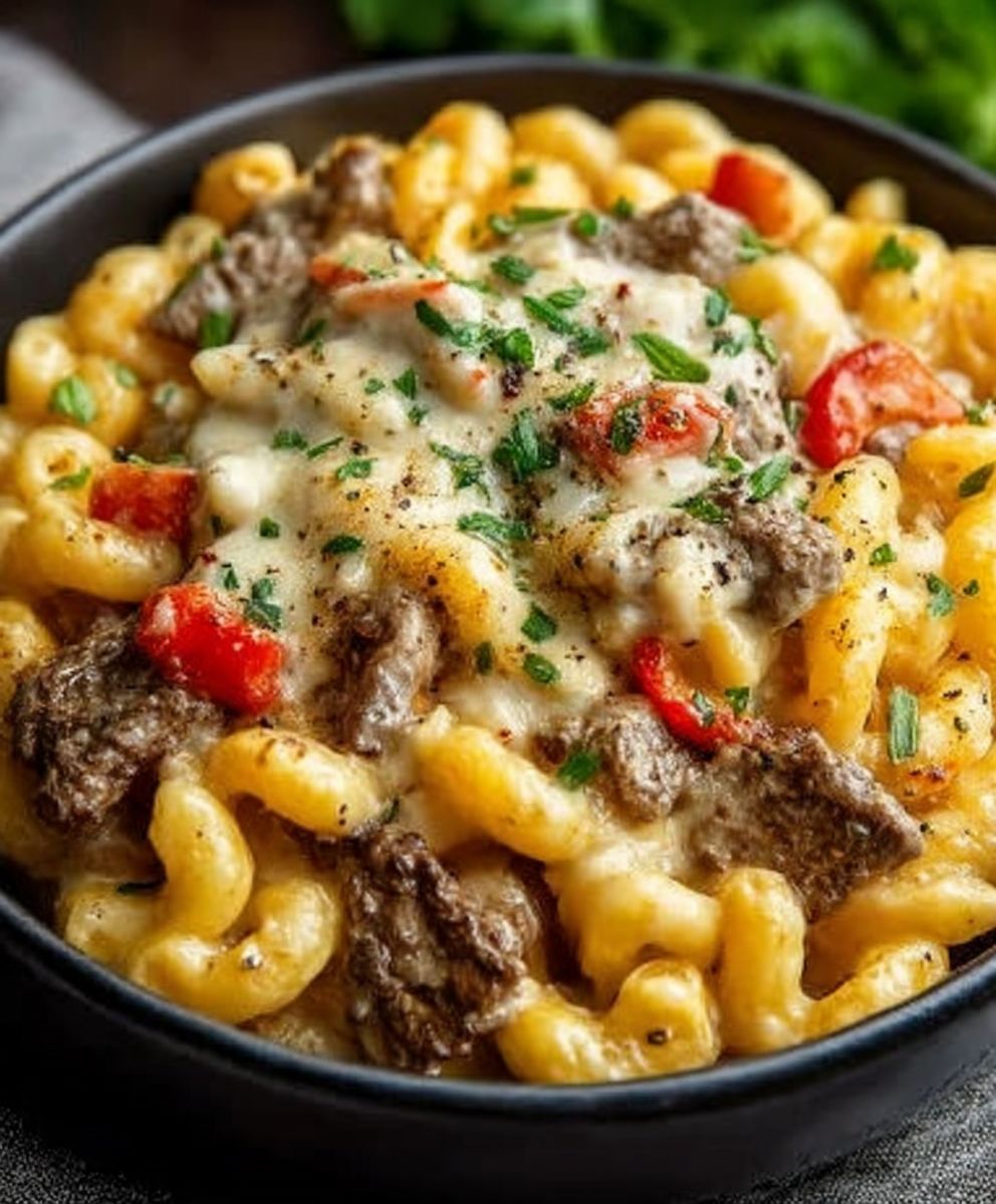 Easy High-Protein Creamy Philly Cheesesteak Mac and Cheese Recipe image 2