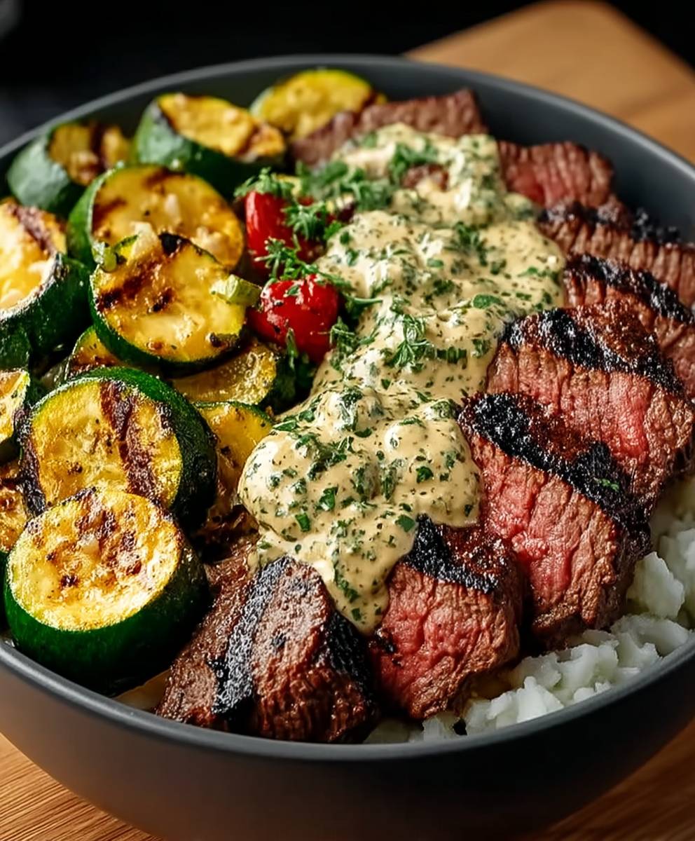 Grilled Steak Bowl with Zucchini | Cozy Healthy Protein Dinner Bowl image 2